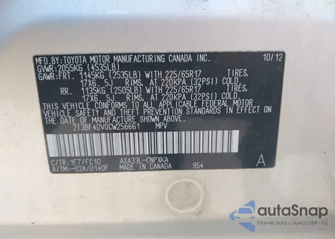 2012 Toyota Rav4 z USA, uszkodzony, nr VIN 2T3BF4DV0CW256661